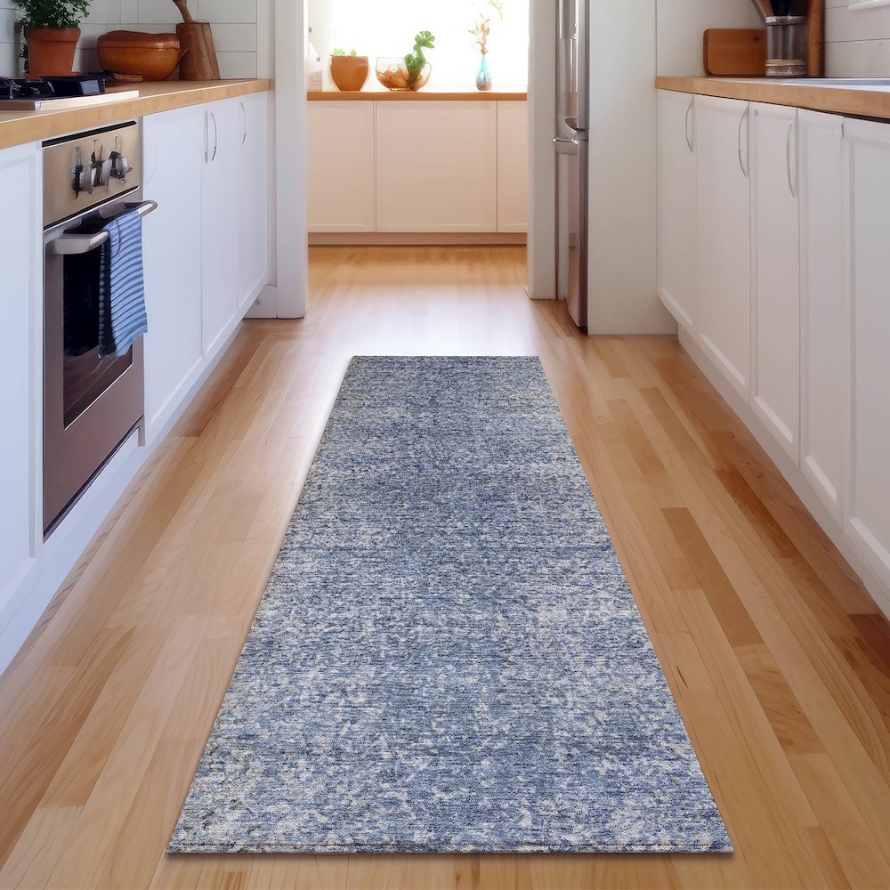 Premium Machine Washable Mayfield AMF840 Blue 2'3" x 7'6" Runner Rug. Picture 5