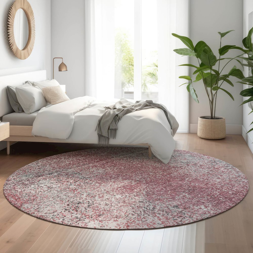 Premium Machine Washable Mayfield AMF840 Merlot 8' x 8' Round Rug. Picture 5