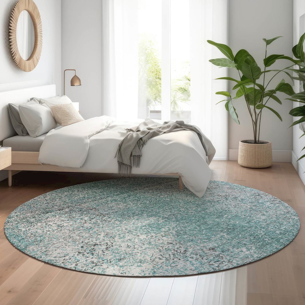 Premium Machine Washable Mayfield AMF840 Teal 8' x 8' Round Rug. Picture 5