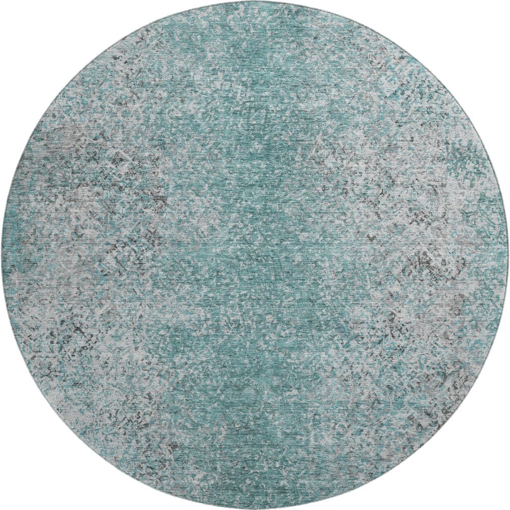 Premium Machine Washable Mayfield AMF840 Teal 8' x 8' Round Rug. Picture 1