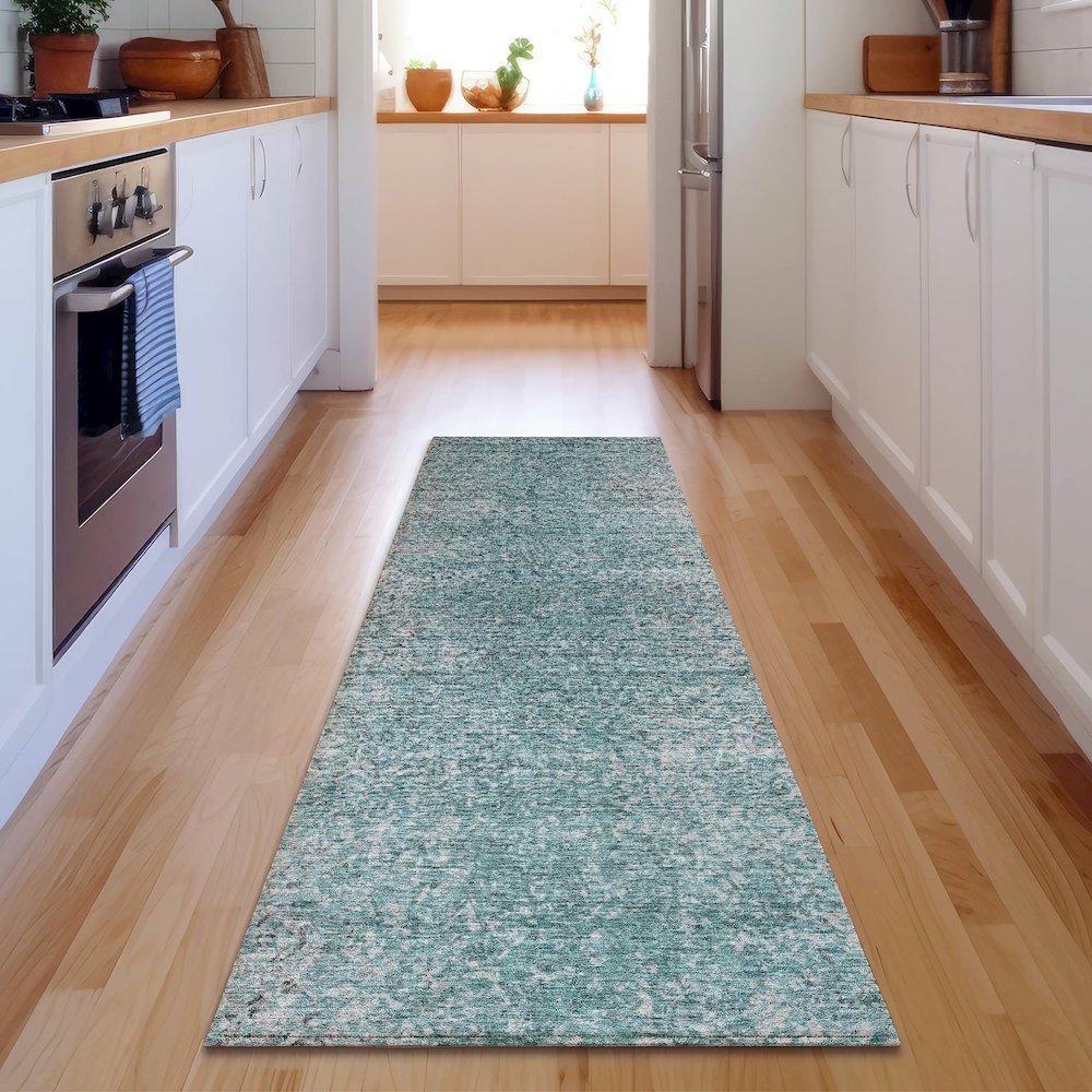 Premium Machine Washable Mayfield AMF840 Teal 2'3" x 7'6" Runner Rug. Picture 5