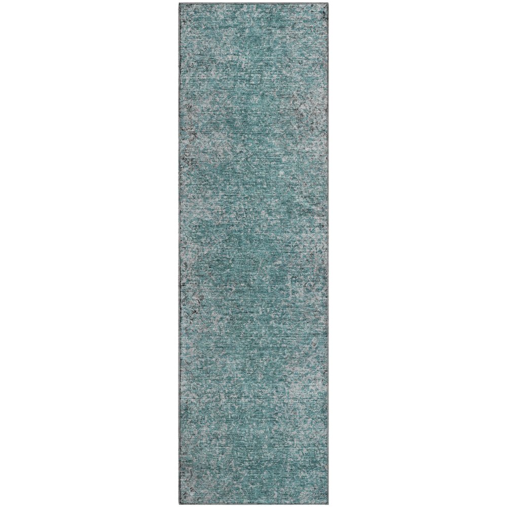 Premium Machine Washable Mayfield AMF840 Teal 2'3" x 7'6" Runner Rug. Picture 1