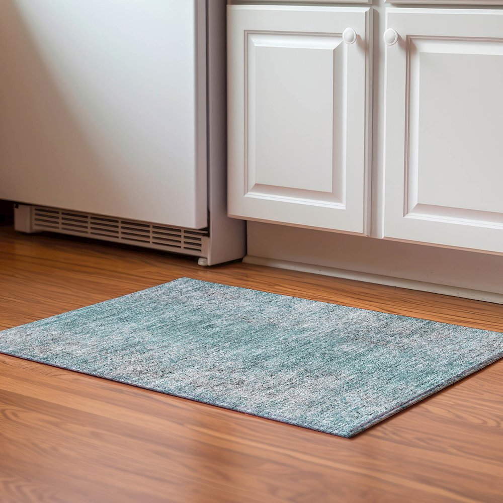 Premium Machine Washable Mayfield AMF840 Teal 1'8" x 2'6" Rug. Picture 5