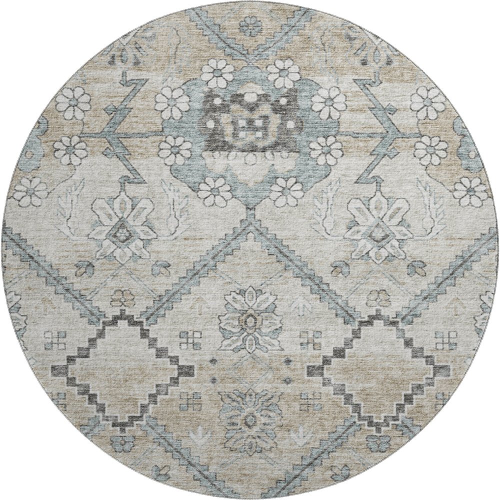 Premium Machine Washable Mayfield AMF841 Beige 8' x 8' Round Rug. Picture 1