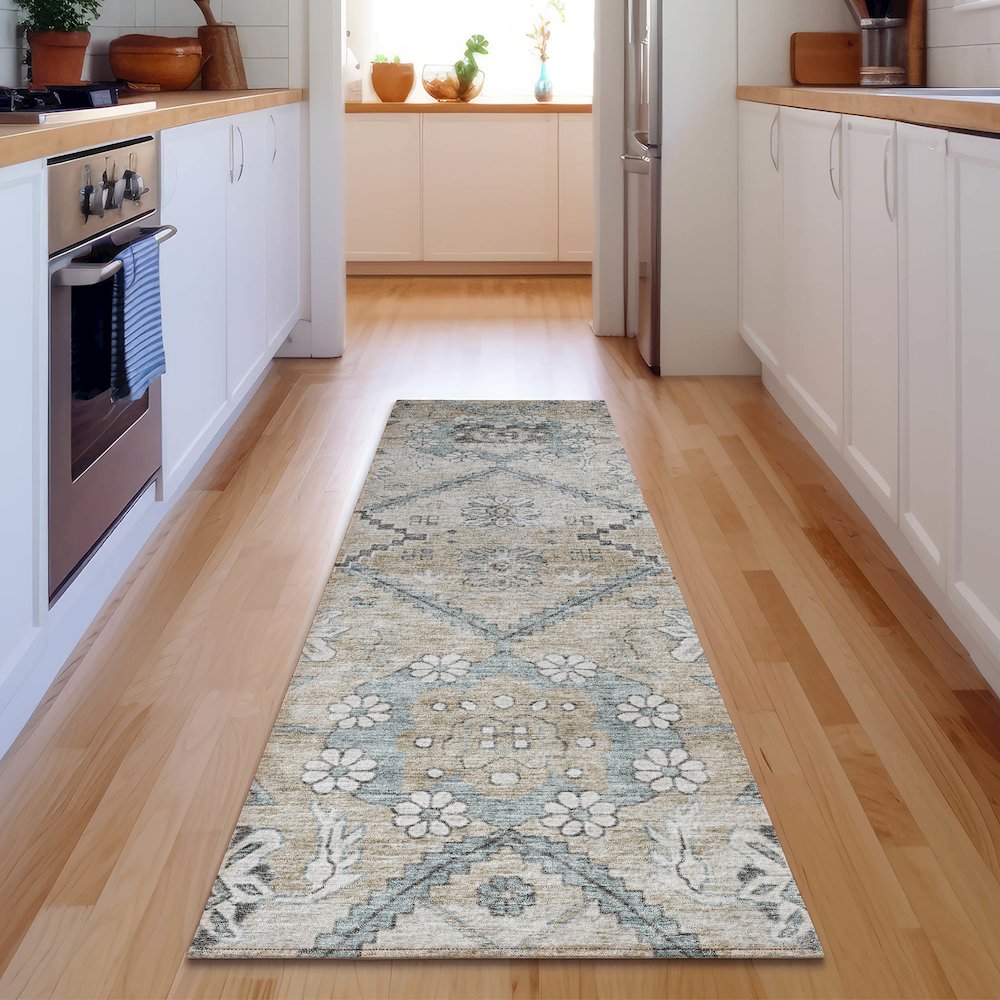 Premium Machine Washable Mayfield AMF841 Beige 2'3" x 7'6" Runner Rug. Picture 5