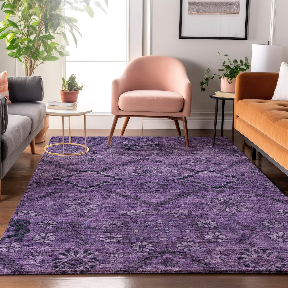 Premium Machine Washable Mayfield AMF842 Eggplant 2'6" x 3'10" Rug. Picture 5
