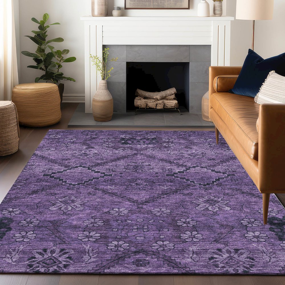 Premium Machine Washable Mayfield AMF842 Eggplant 2'6" x 3'10" Rug. Picture 6