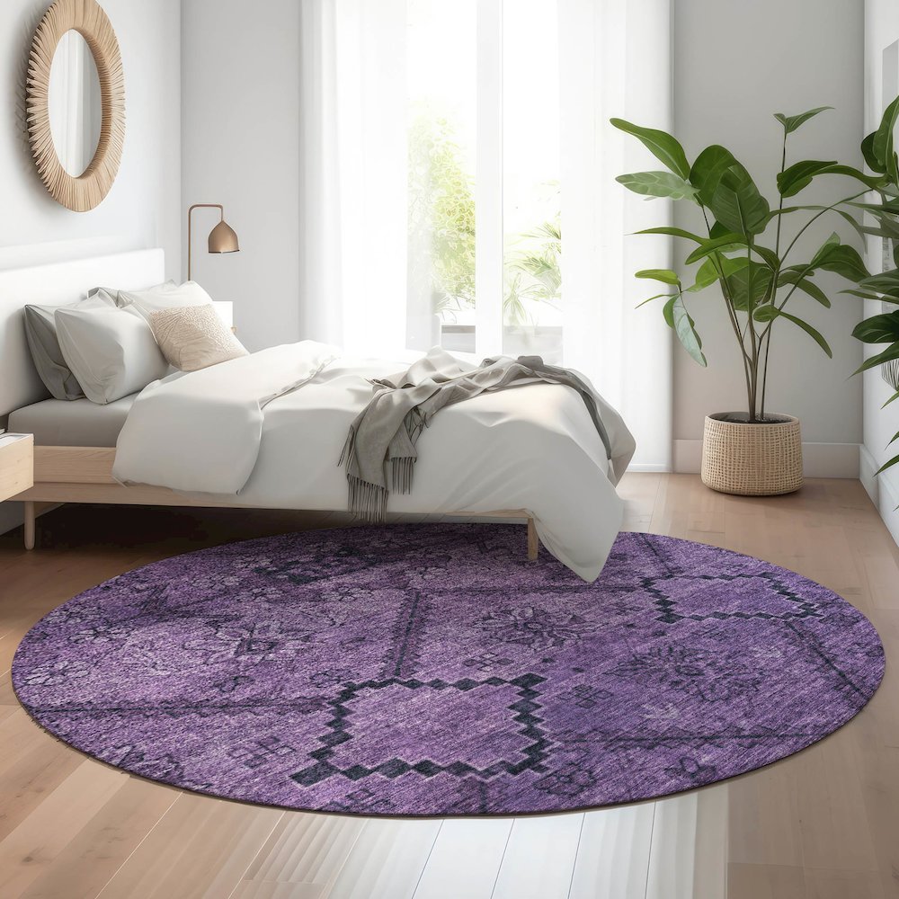Premium Machine Washable Mayfield AMF842 Eggplant 8' x 8' Round Rug. Picture 5