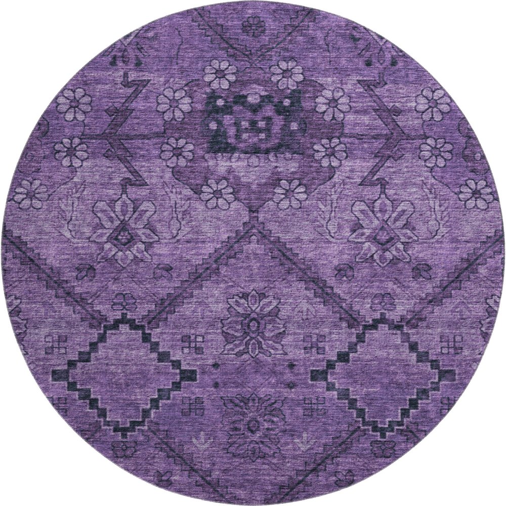 Premium Machine Washable Mayfield AMF842 Eggplant 8' x 8' Round Rug. Picture 1