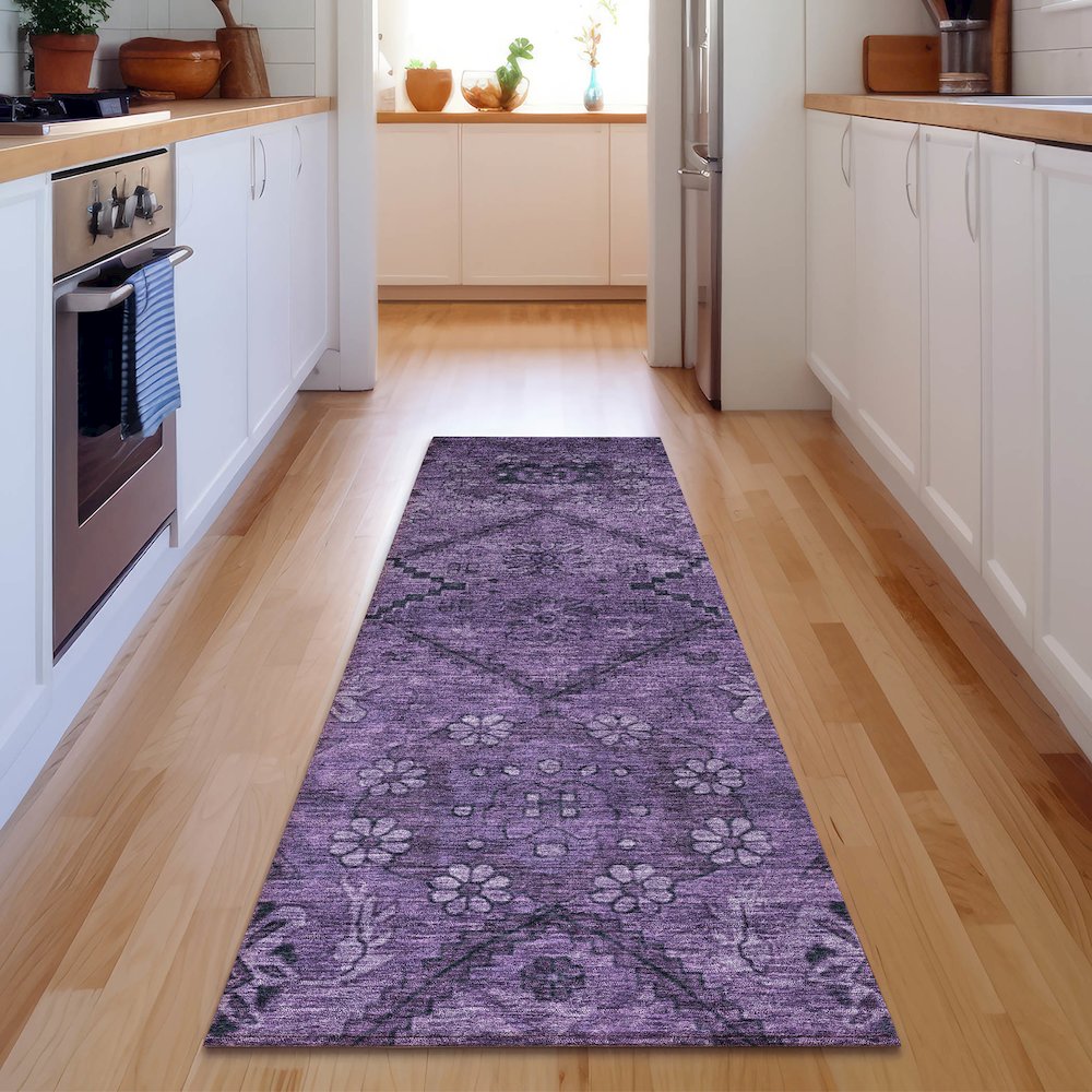 Premium Machine Washable Mayfield AMF842 Eggplant 2'3" x 7'6" Runner Rug. Picture 5