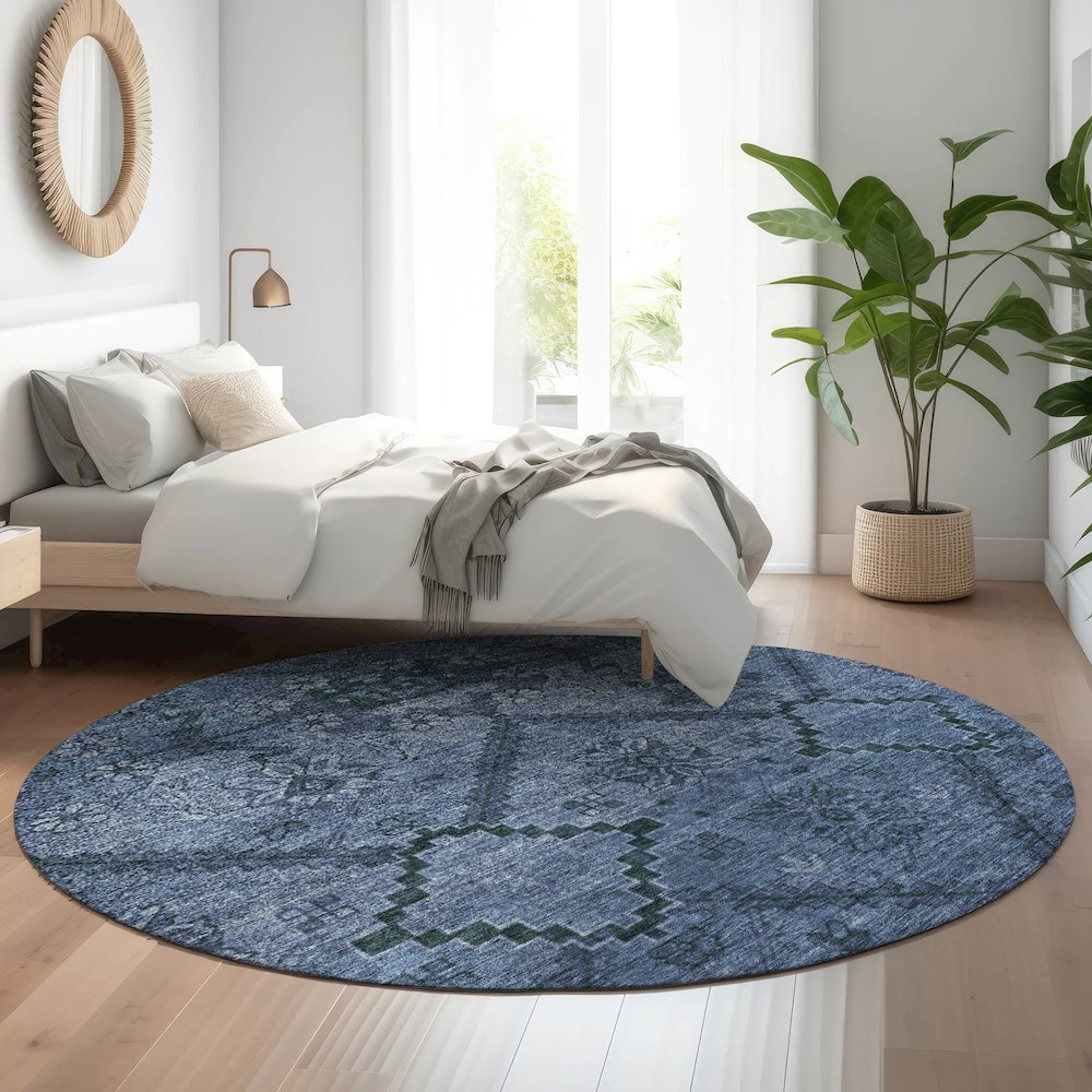 Premium Machine Washable Mayfield AMF842 Navy 8' x 8' Round Rug. Picture 5