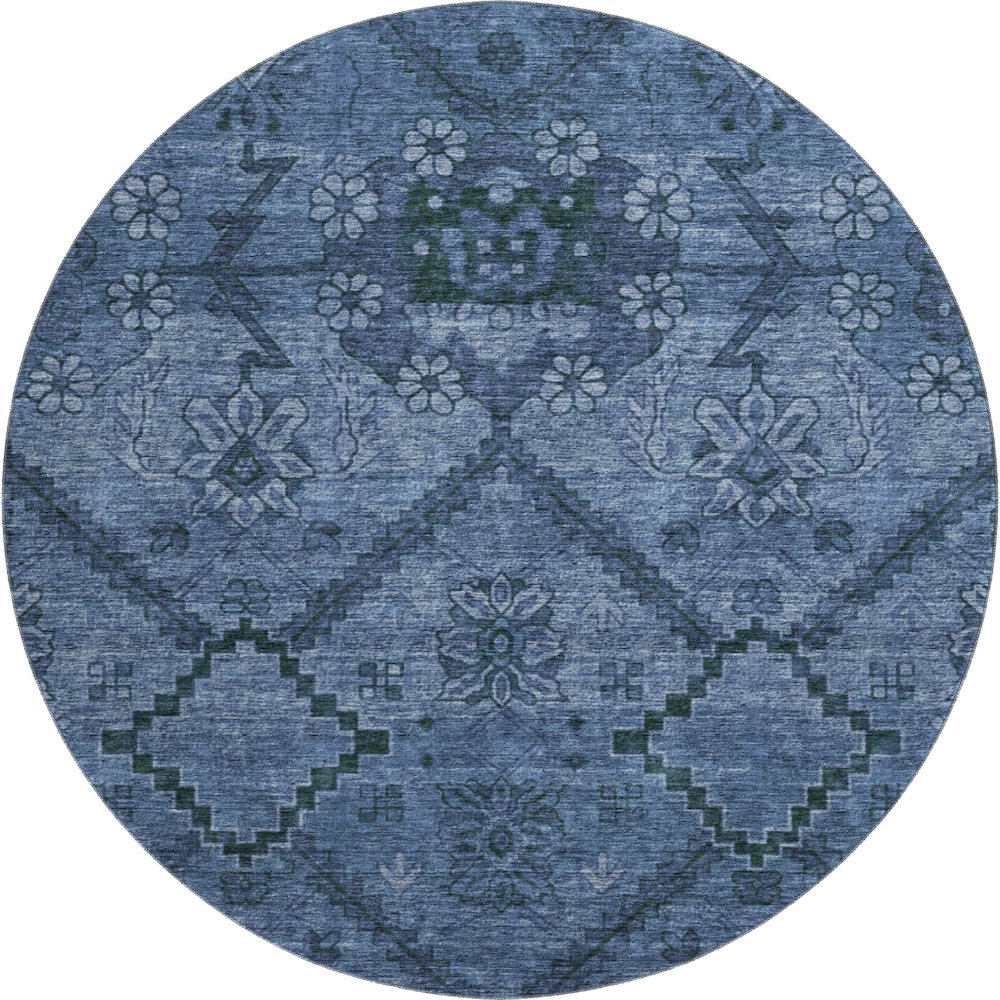 Premium Machine Washable Mayfield AMF842 Navy 8' x 8' Round Rug. Picture 1