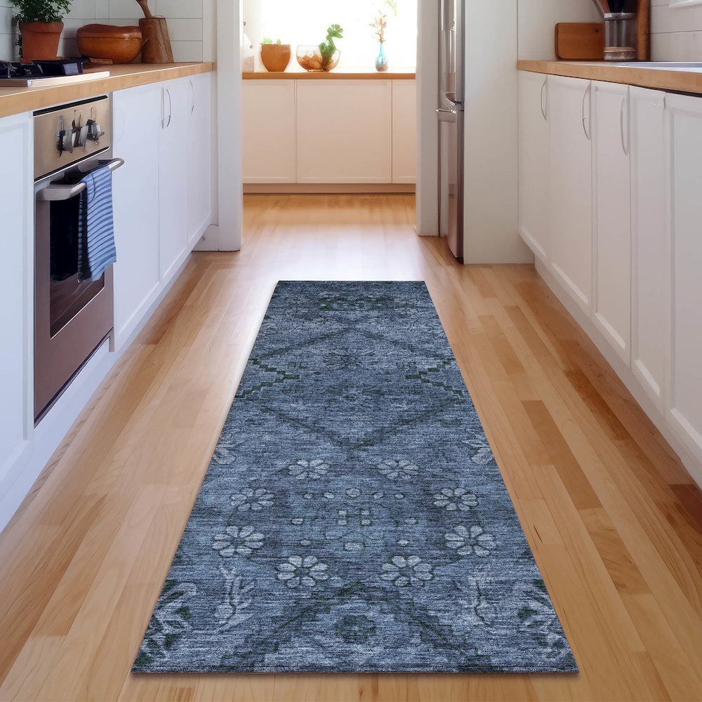Premium Machine Washable Mayfield AMF842 Navy 2'3" x 7'6" Runner Rug. Picture 5
