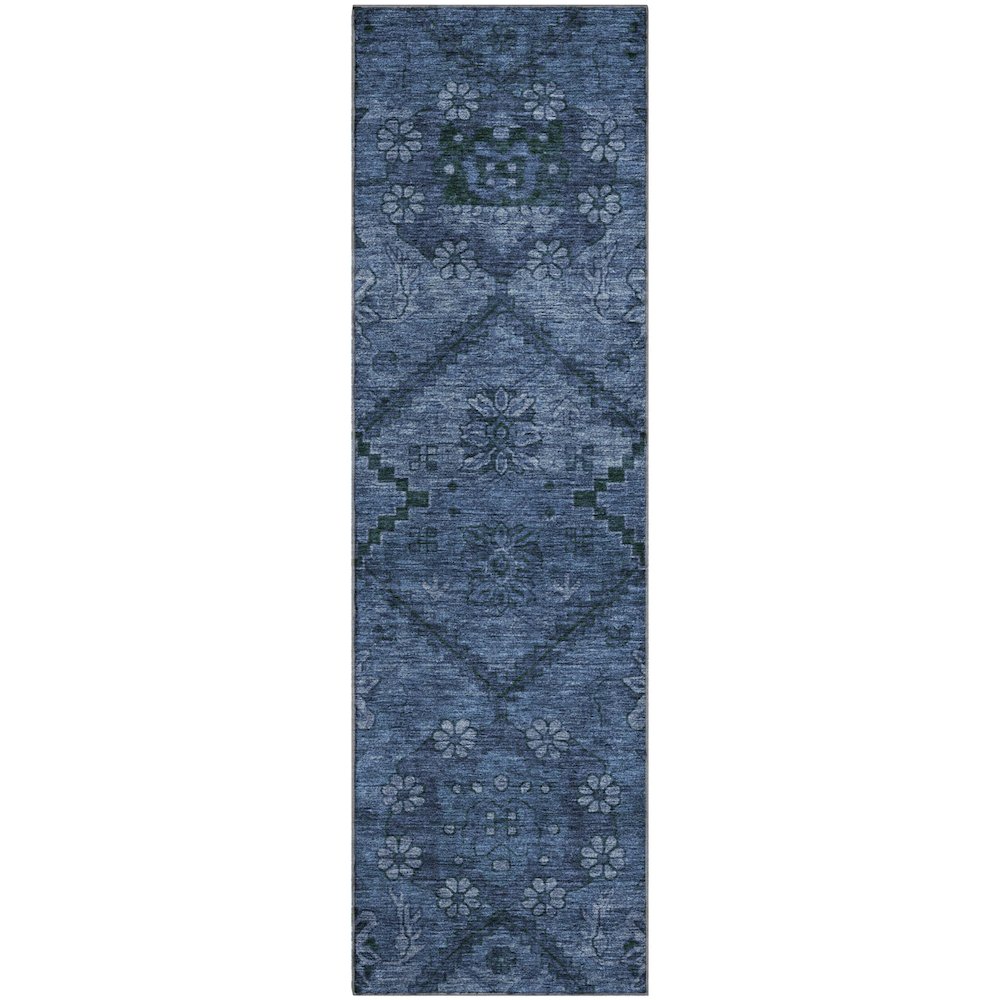 Premium Machine Washable Mayfield AMF842 Navy 2'3" x 7'6" Runner Rug. Picture 1