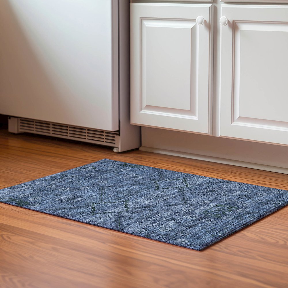 Premium Machine Washable Mayfield AMF842 Navy 1'8" x 2'6" Rug. Picture 5