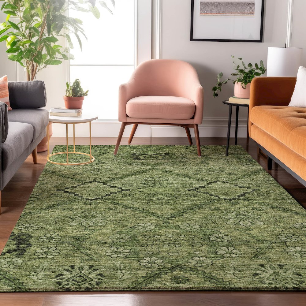 Premium Machine Washable Mayfield AMF842 Olive 2'6" x 3'10" Rug. Picture 5