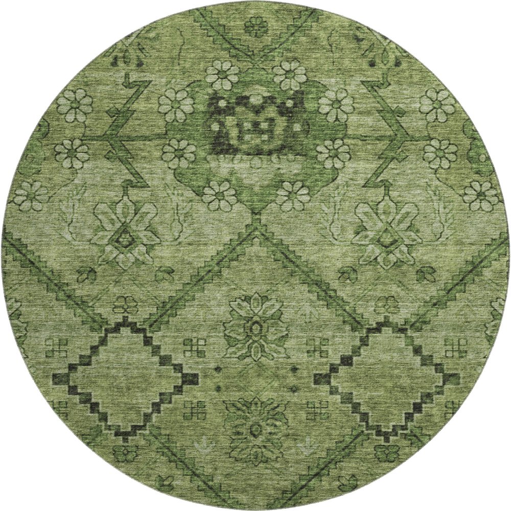 Premium Machine Washable Mayfield AMF842 Olive 8' x 8' Round Rug. Picture 1