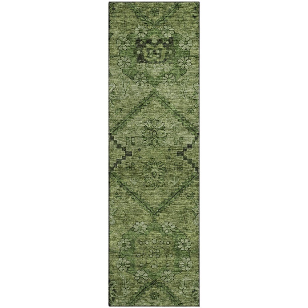 Premium Machine Washable Mayfield AMF842 Olive 2'3" x 7'6" Runner Rug. Picture 1