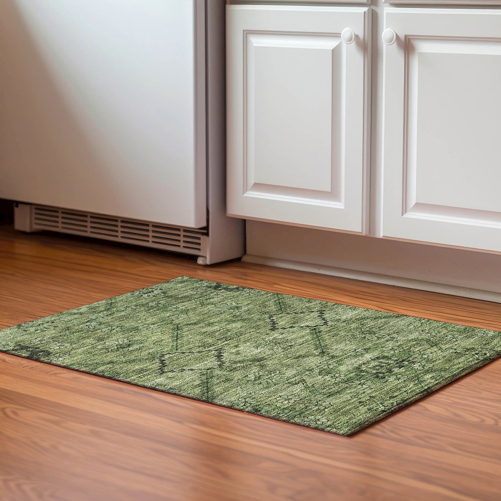 Premium Machine Washable Mayfield AMF842 Olive 1'8" x 2'6" Rug. Picture 5