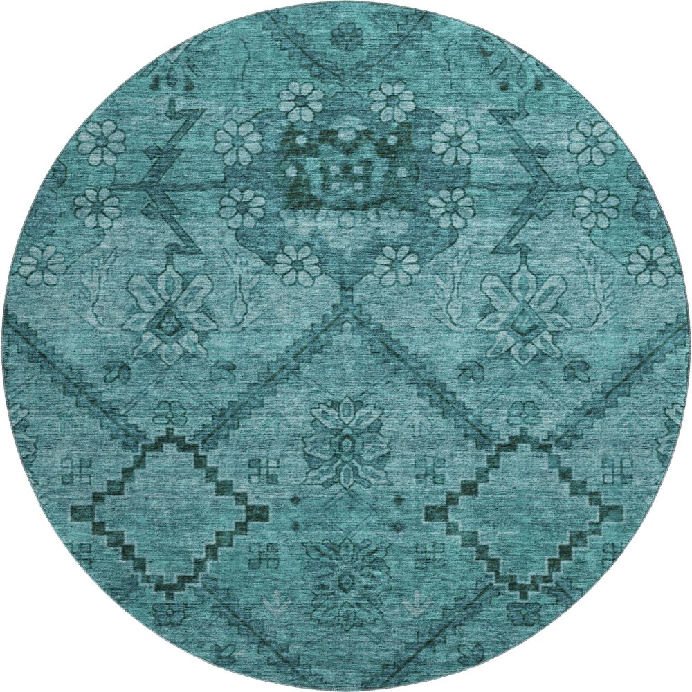 Premium Machine Washable Mayfield AMF842 Teal 8' x 8' Round Rug. Picture 1