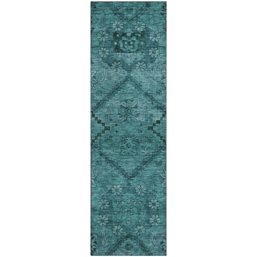 Premium Machine Washable Mayfield AMF842 Teal 2'3" x 7'6" Runner Rug. Picture 1