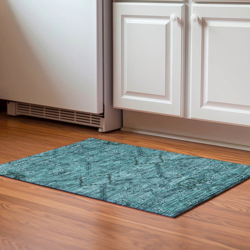 Premium Machine Washable Mayfield AMF842 Teal 1'8" x 2'6" Rug. Picture 5