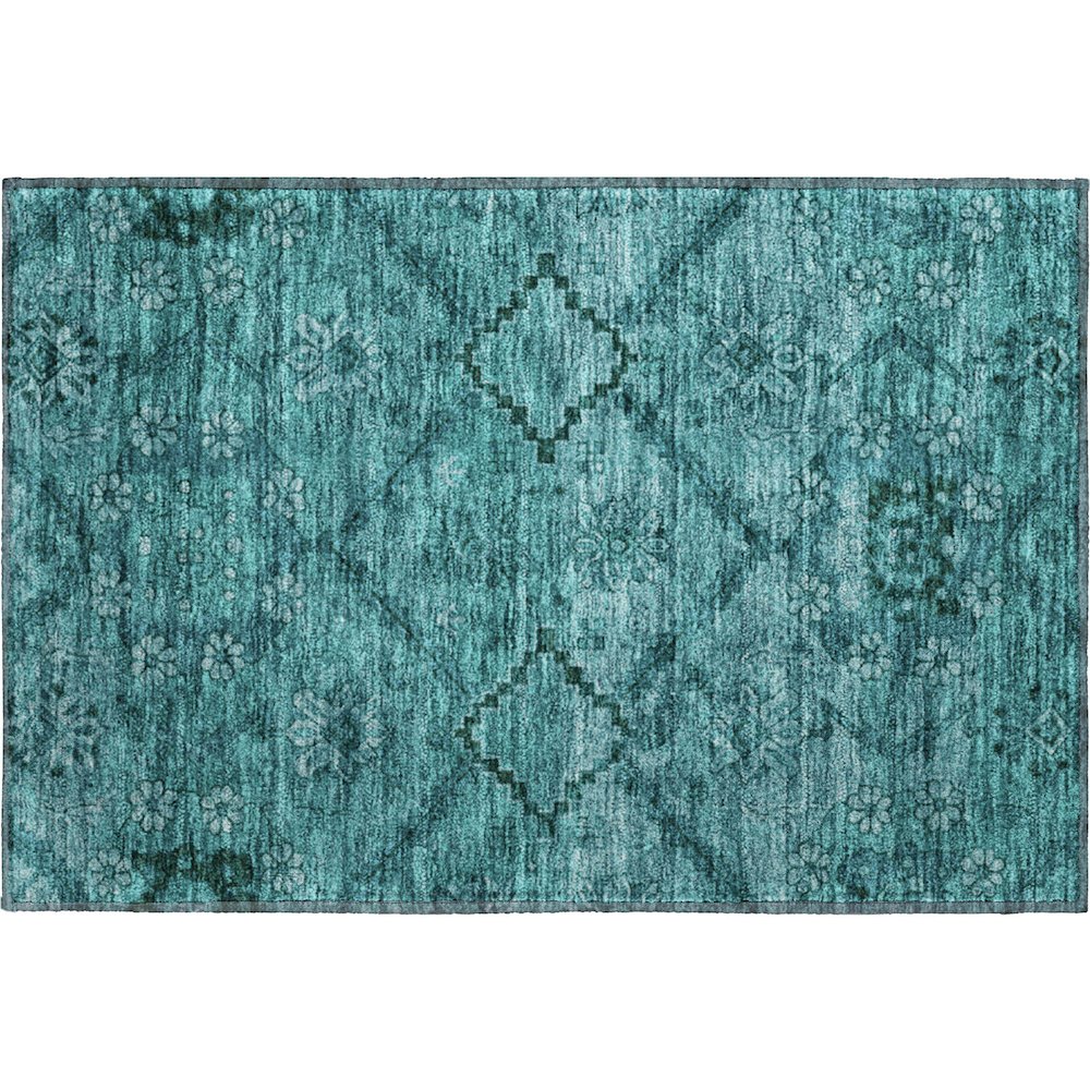 Premium Machine Washable Mayfield AMF842 Teal 1'8" x 2'6" Rug. Picture 1