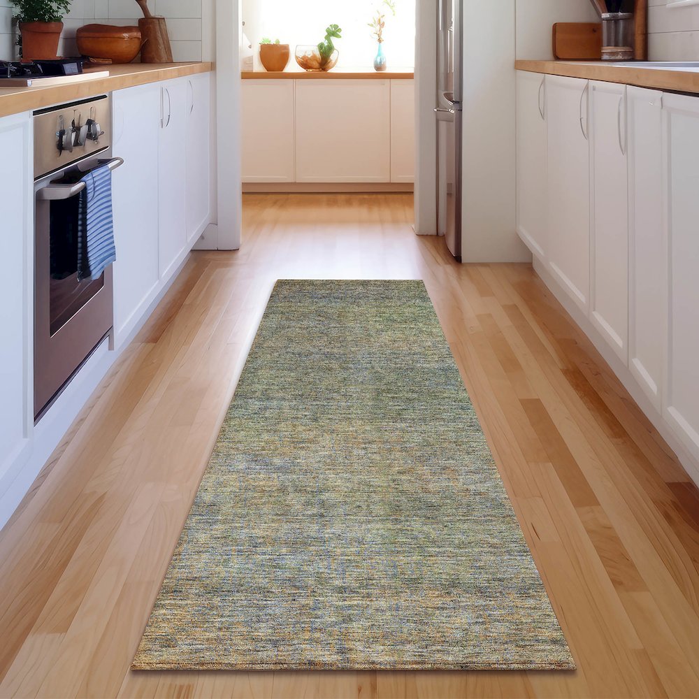 Premium Machine Washable Mayfield AMF843 Green 2'3" x 7'6" Runner Rug. Picture 5