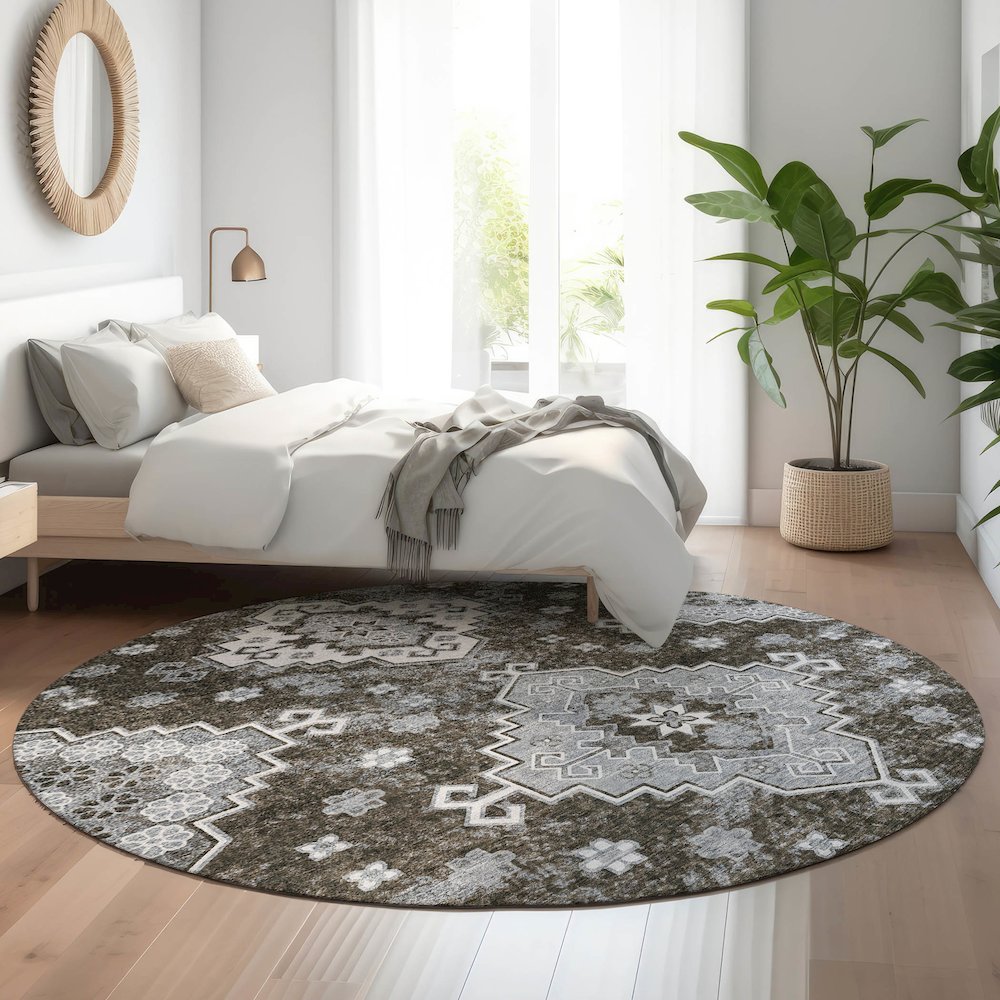 Premium Machine Washable Mayfield AMF846 Chocolate 8' x 8' Round Rug. Picture 5