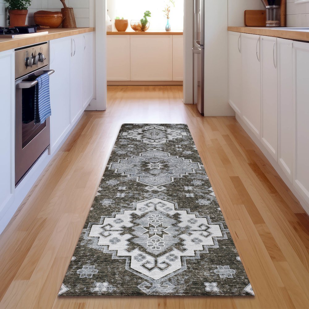 Premium Machine Washable Mayfield AMF846 Chocolate 2'3" x 7'6" Runner Rug. Picture 5