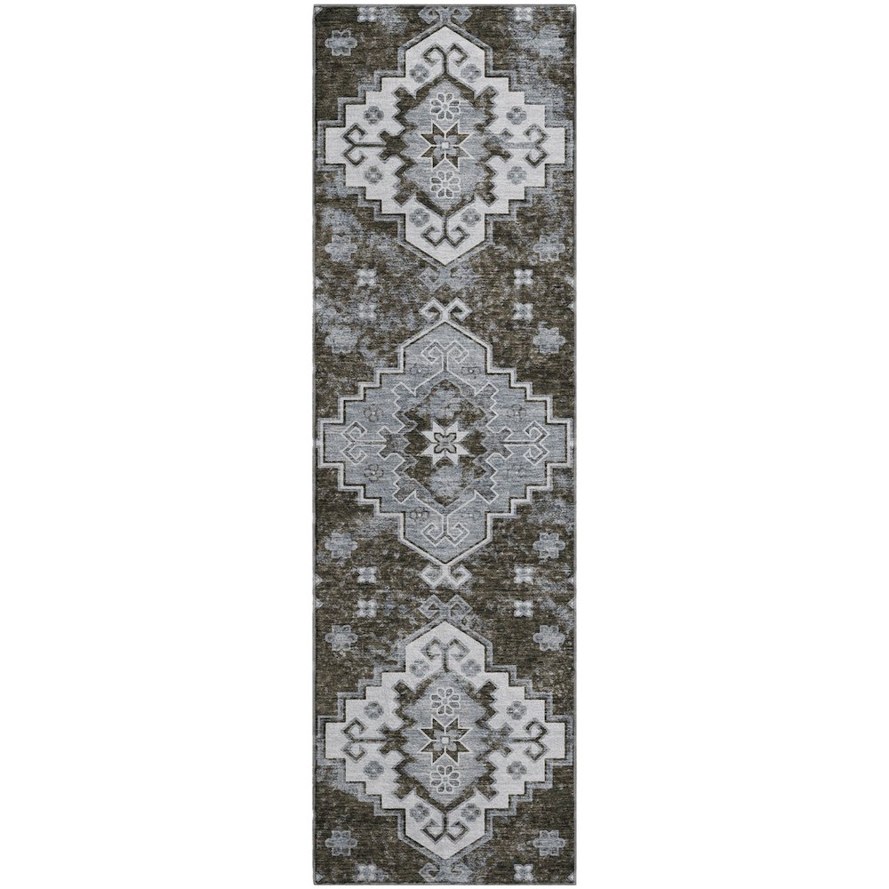 Premium Machine Washable Mayfield AMF846 Chocolate 2'3" x 7'6" Runner Rug. Picture 1