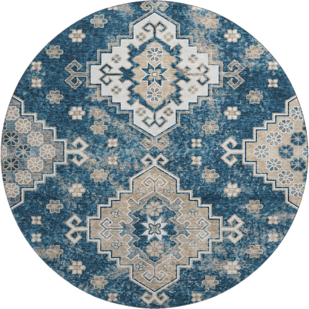 Premium Machine Washable Mayfield AMF846 Navy 8' x 8' Round Rug. Picture 1