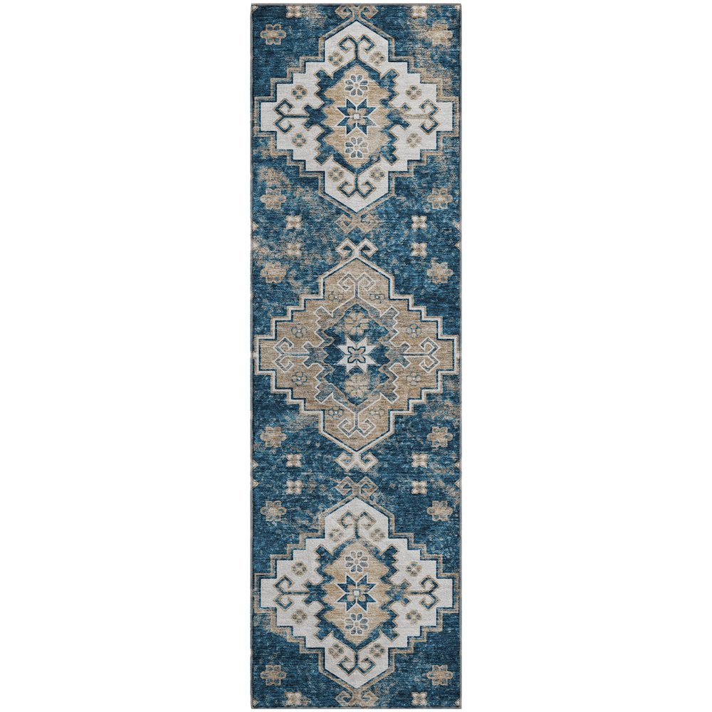 Premium Machine Washable Mayfield AMF846 Navy 2'3" x 7'6" Runner Rug. Picture 1