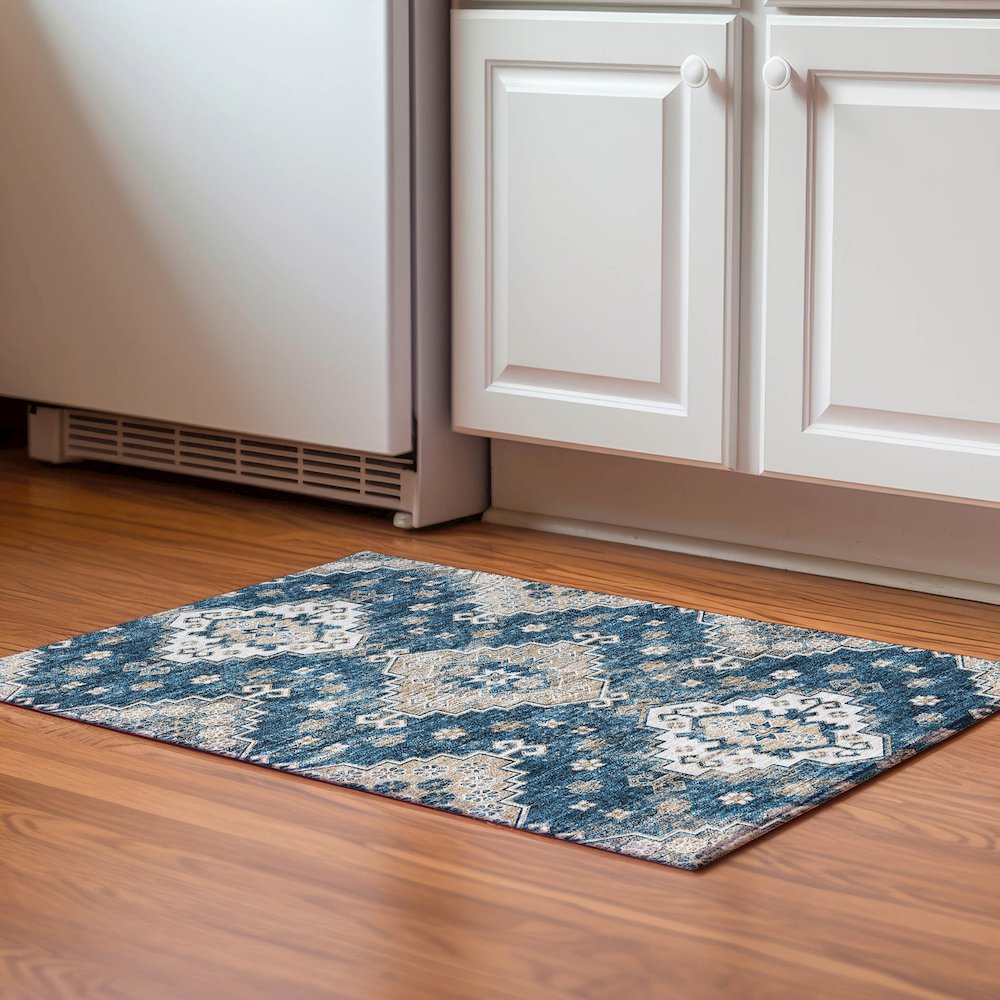 Premium Machine Washable Mayfield AMF846 Navy 1'8" x 2'6" Rug. Picture 5