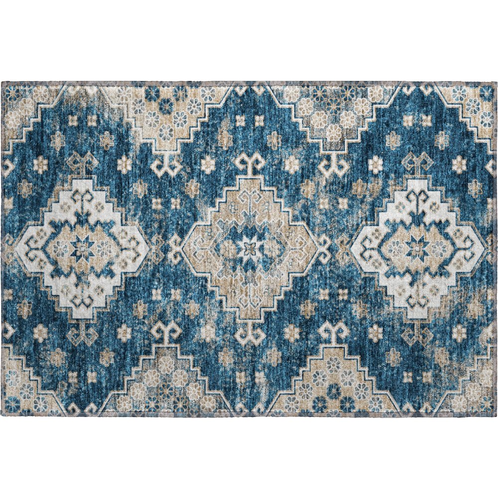 Premium Machine Washable Mayfield AMF846 Navy 1'8" x 2'6" Rug. Picture 1