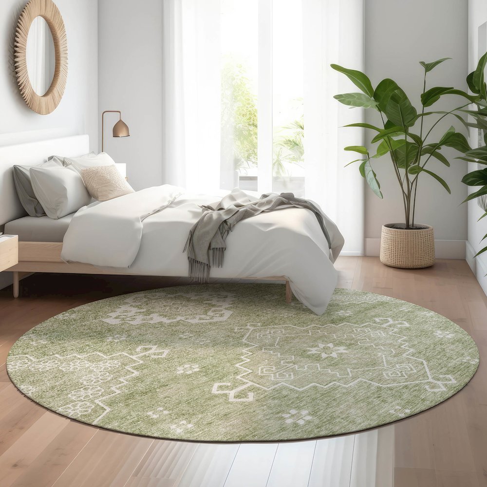 Premium Machine Washable Mayfield AMF847 Aloe 8' x 8' Round Rug. Picture 5