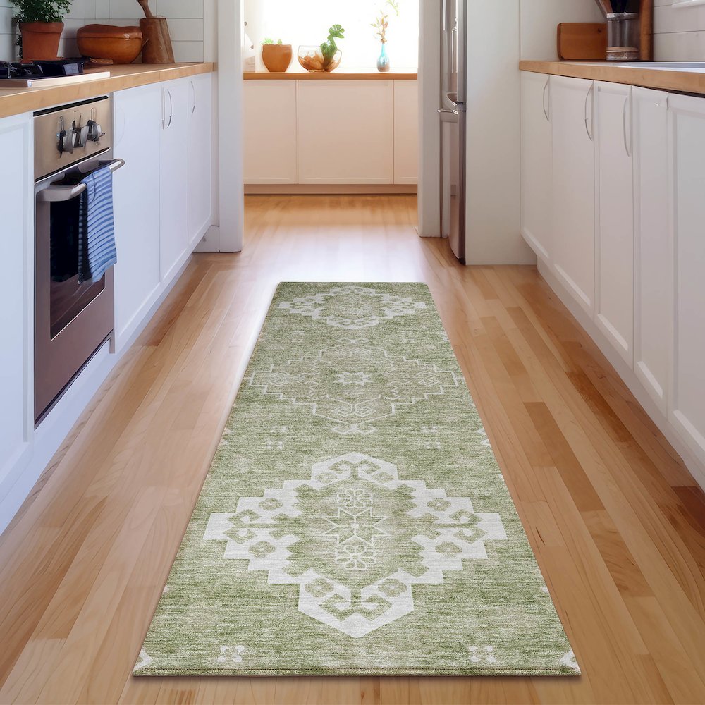 Premium Machine Washable Mayfield AMF847 Aloe 2'3" x 7'6" Runner Rug. Picture 5