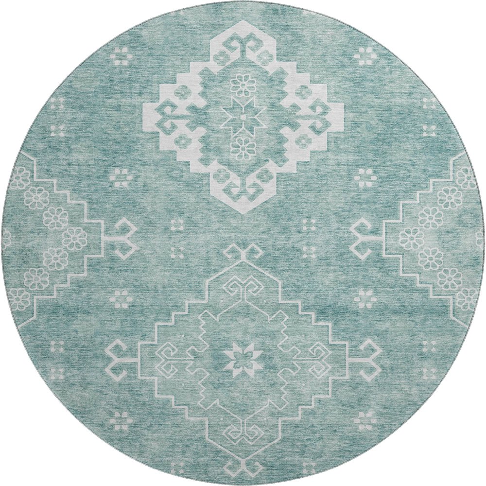 Premium Machine Washable Mayfield AMF847 Aqua 8' x 8' Round Rug. Picture 1