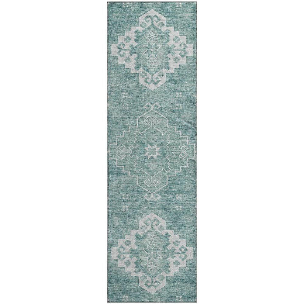 Premium Machine Washable Mayfield AMF847 Aqua 2'3" x 7'6" Runner Rug. Picture 1