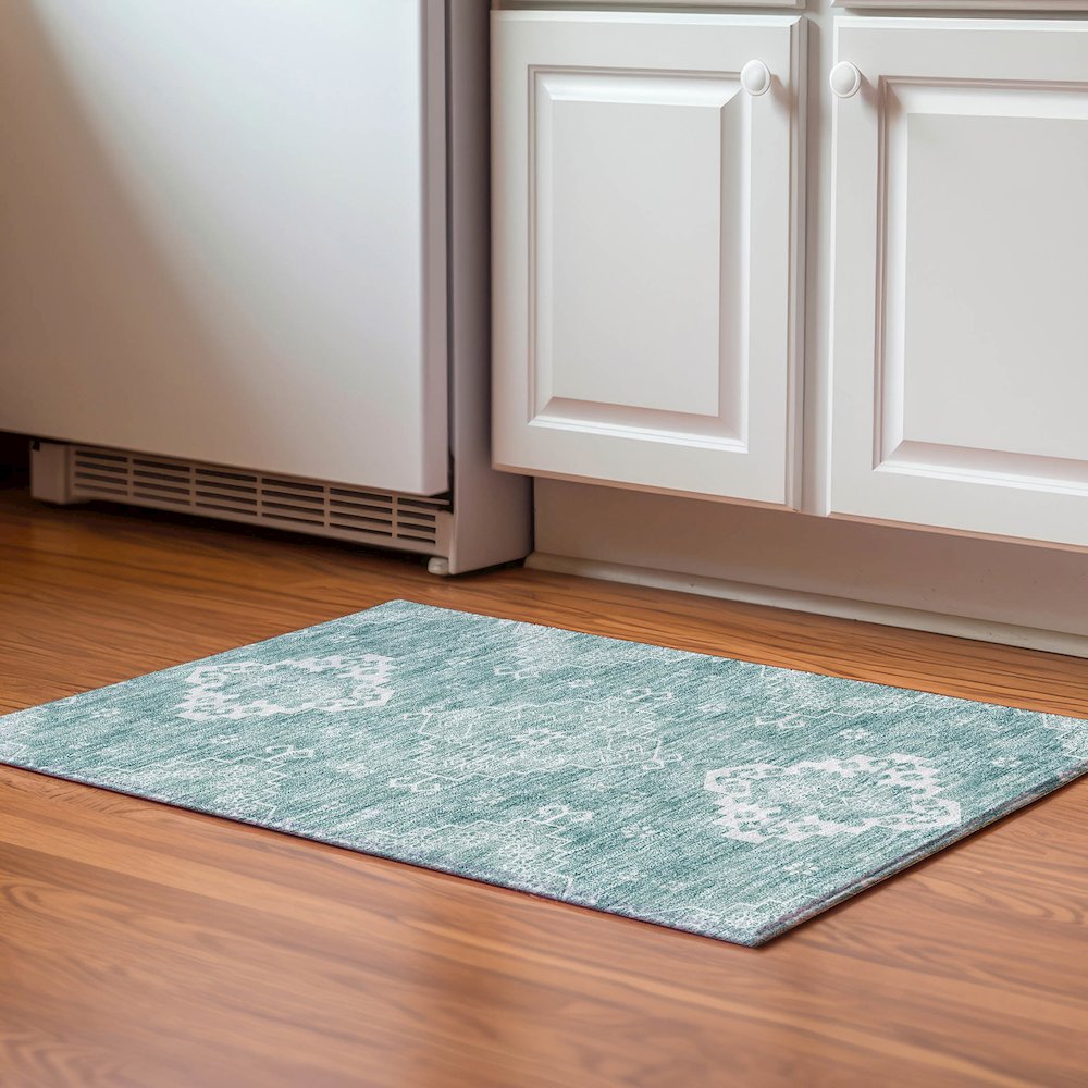 Premium Machine Washable Mayfield AMF847 Aqua 1'8" x 2'6" Rug. Picture 5
