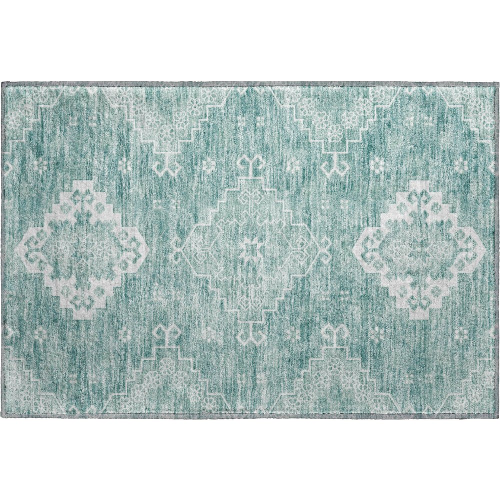 Premium Machine Washable Mayfield AMF847 Aqua 1'8" x 2'6" Rug. Picture 1