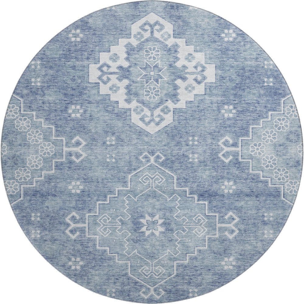 Premium Machine Washable Mayfield AMF847 Blue 8' x 8' Round Rug. Picture 1