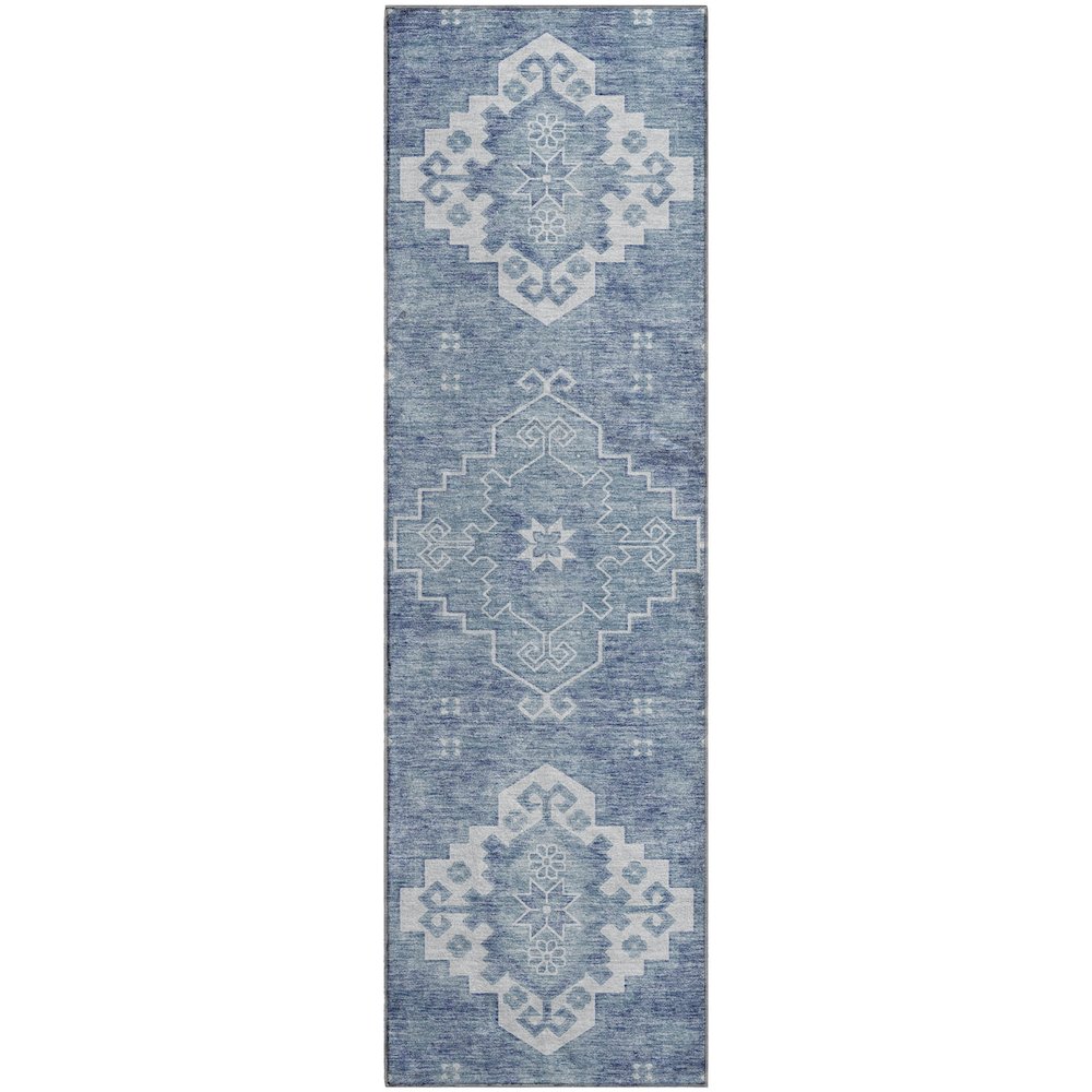 Premium Machine Washable Mayfield AMF847 Blue 2'3" x 7'6" Runner Rug. Picture 1