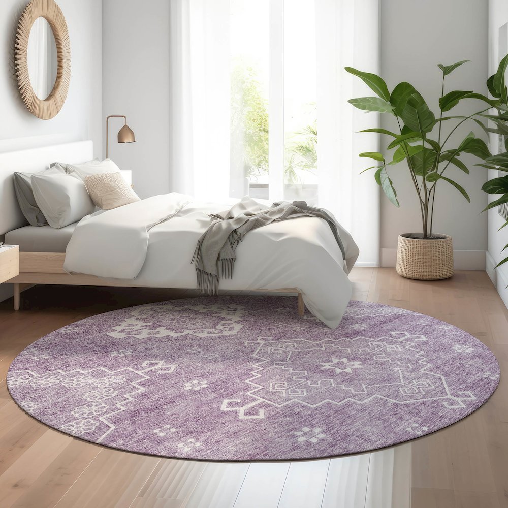 Premium Machine Washable Mayfield AMF847 Lavender 8' x 8' Round Rug. Picture 5