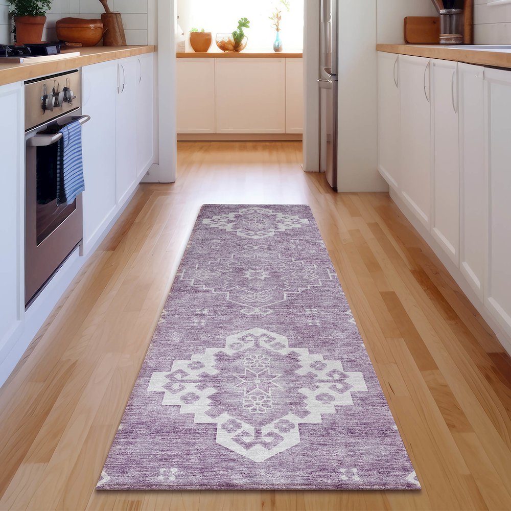 Premium Machine Washable Mayfield AMF847 Lavender 2'3" x 7'6" Runner Rug. Picture 5