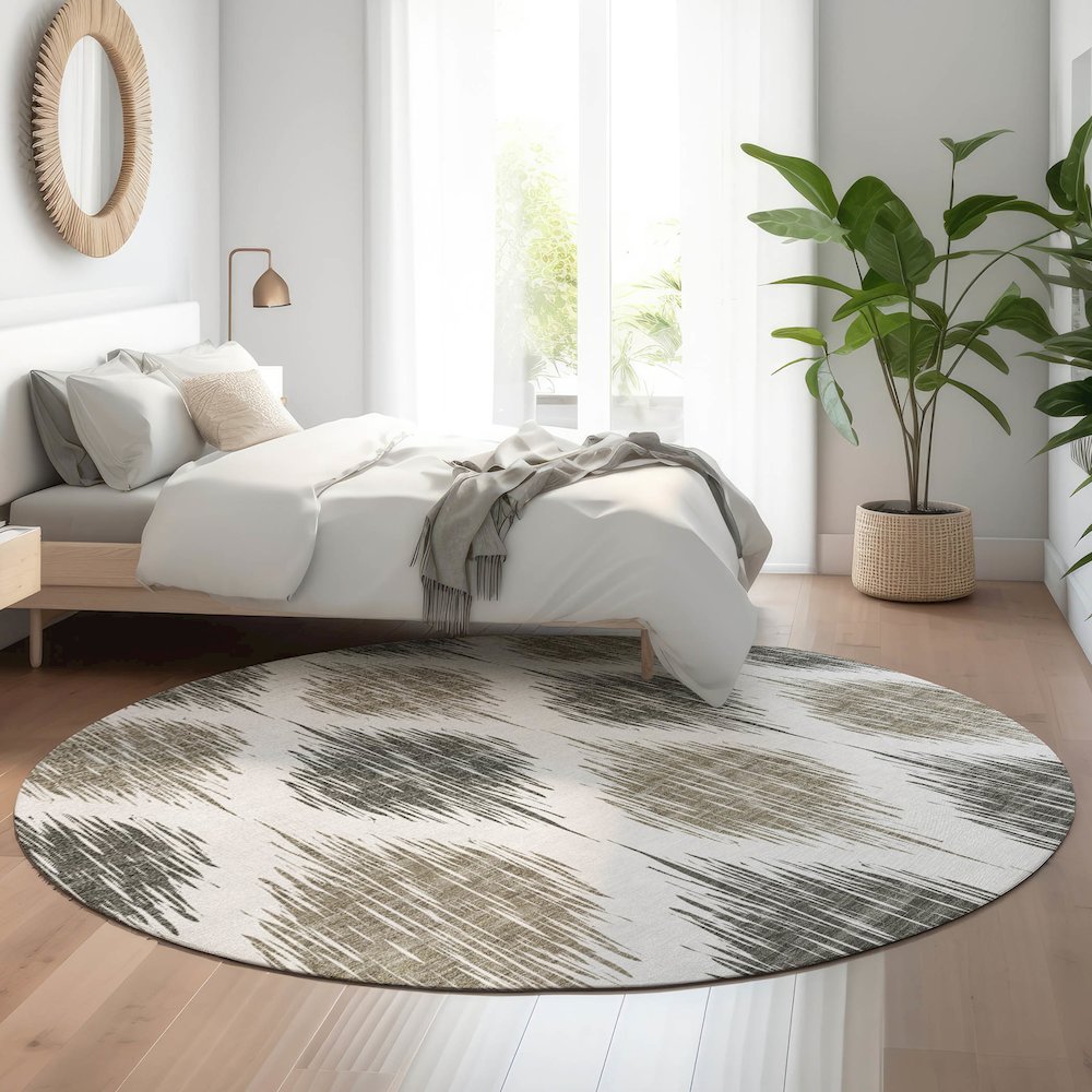 Premium Machine Washable Mayfield AMF848 Taupe 8' x 8' Round Rug. Picture 5