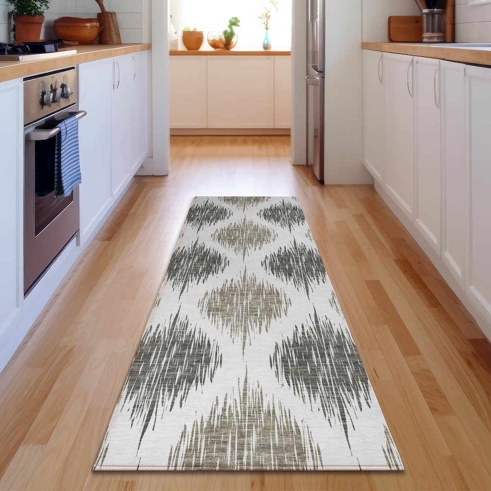 Premium Machine Washable Mayfield AMF848 Taupe 2'3" x 7'6" Runner Rug. Picture 5