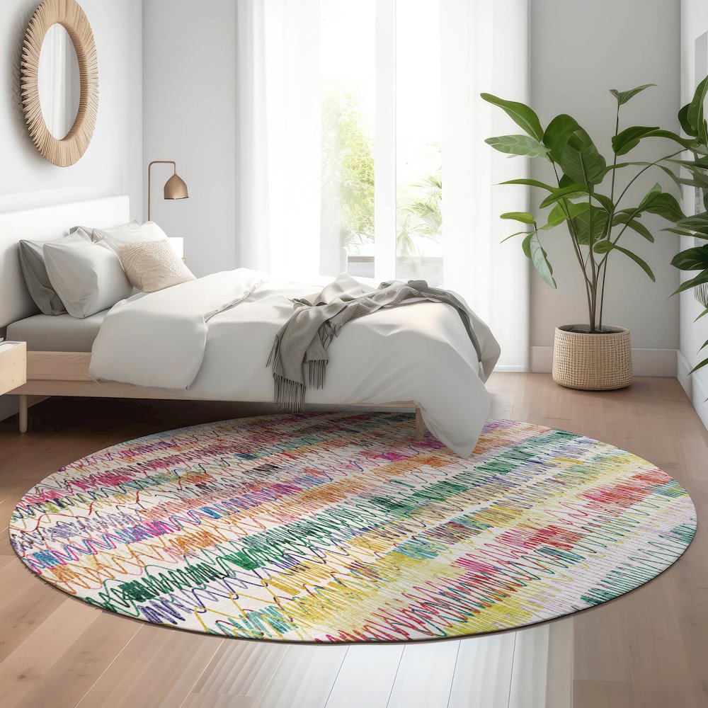 Premium Machine Washable Mayfield AMF850 Green 8' x 8' Round Rug. Picture 5
