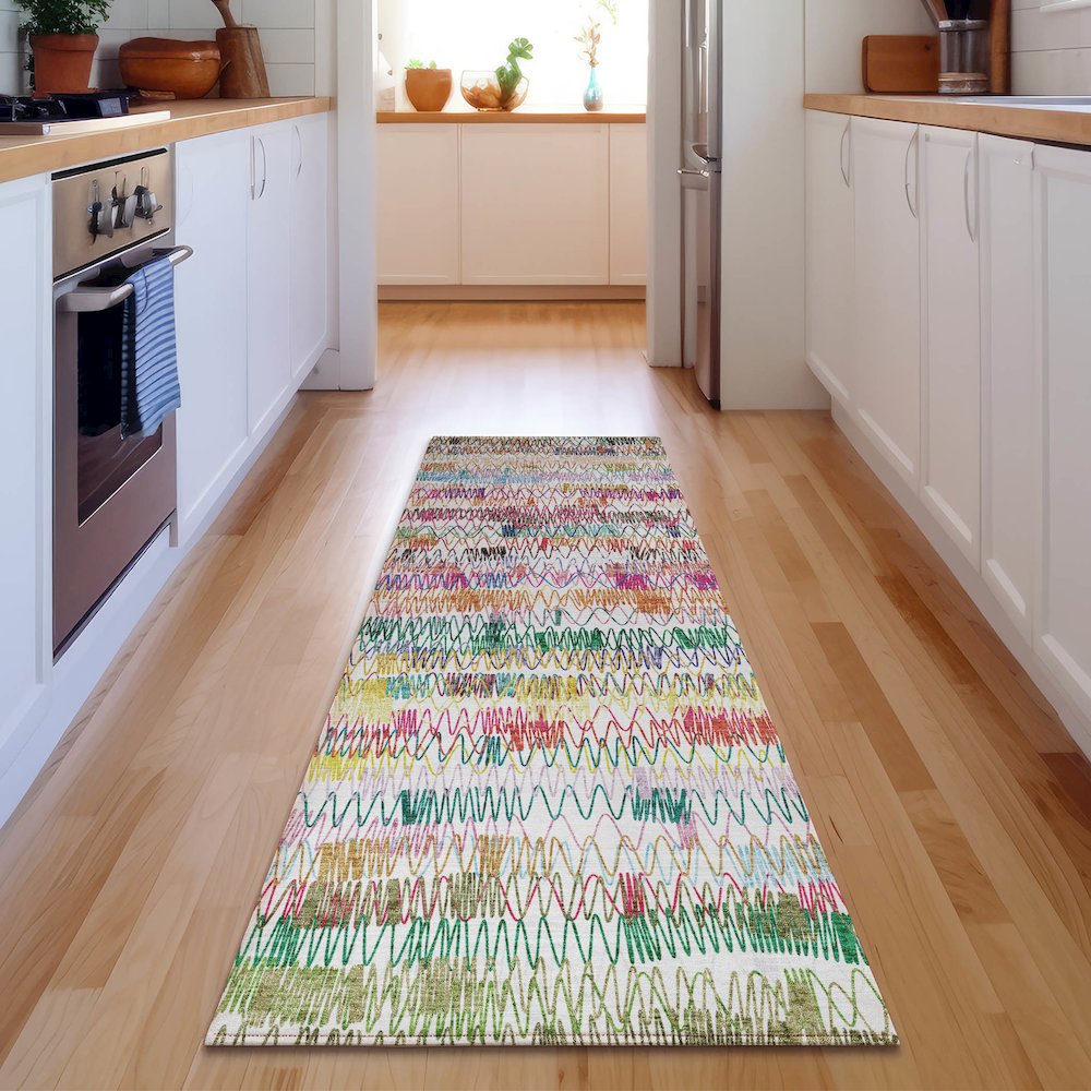 Premium Machine Washable Mayfield AMF850 Green 2'3" x 7'6" Runner Rug. Picture 5