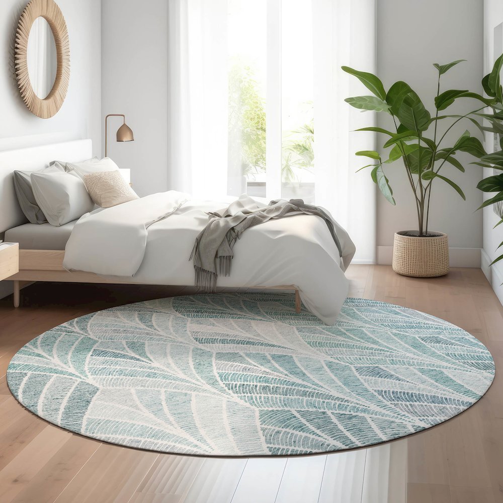 Premium Machine Washable Mayfield AMF851 Aqua 8' x 8' Round Rug. Picture 5
